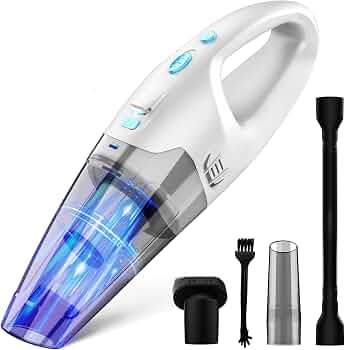 FUOAYOC Handheld Vacuum Cordless, 6KPA Powerful Suction Hand Held Vacuum Rechargeable with LED Light/Multi Accessories, 1.6lbs Lightweight Portable Vacuum Cleaner for Home/Car/Office Cleaning