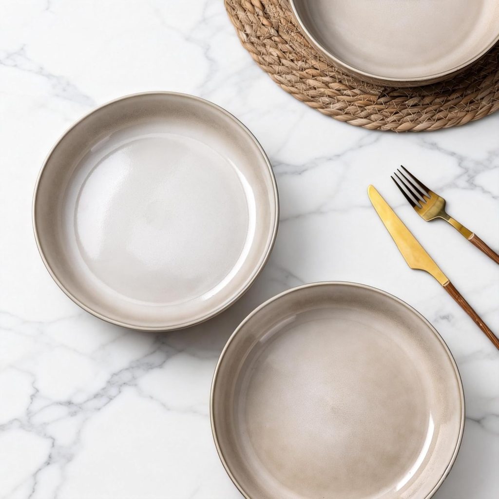 GBhome 8.75” Large Ceramic Pasta Bowls, 38oz Stoneware Pasta Serving Bowls Set of 4 for Kitchen, Wide Bowls for Fruit,Pasta,Salad,Oatmeal,Meal, Microwave Safe, Reactive Glaze-Cappuccino