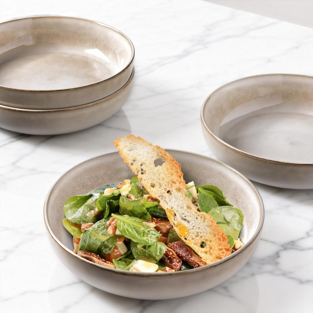 GBhome 8.75” Large Ceramic Pasta Bowls, 38oz Stoneware Pasta Serving Bowls Set of 4 for Kitchen, Wide Bowls for Fruit,Pasta,Salad,Oatmeal,Meal, Microwave Safe, Reactive Glaze-Cappuccino