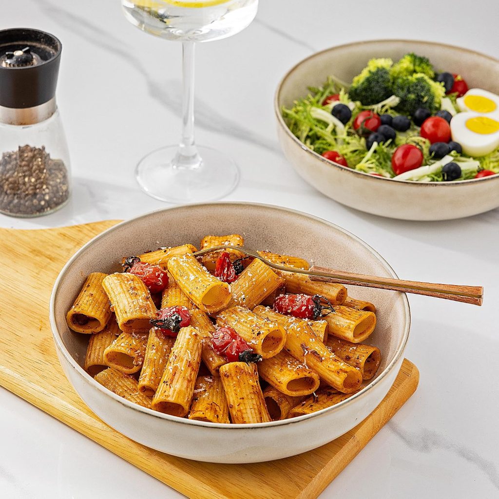 GBhome 8.75” Large Ceramic Pasta Bowls, 38oz Stoneware Pasta Serving Bowls Set of 4 for Kitchen, Wide Bowls for Fruit,Pasta,Salad,Oatmeal,Meal, Microwave Safe, Reactive Glaze-Cappuccino