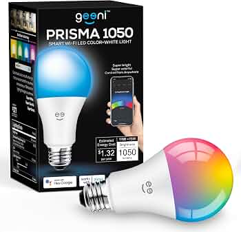Geeni Prisma 1050 Wi-Fi LED Light Bulb, Multicolor (2700K), Dimmable A21