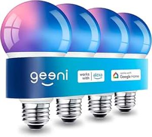 Geeni Prisma Plus 800-Lumen Dimmable Smart Bulbs, 2.4 GHz Wi-Fi, 4-Pack