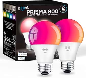 Geeni Prisma Smart Light Bulbs, Color Changing RGBW LED, 2700K, 2-Pack
