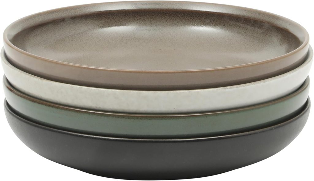 Gibson Elite Beckett 4-Piece Multi-Color 9 Inch Dinner Plate Bowl Set – Reactive Glaze Stoneware – Shallow Serving Pasta Bowls (Blate) – Wide-Rim Round Design – Microwave & Dishwasher Safe