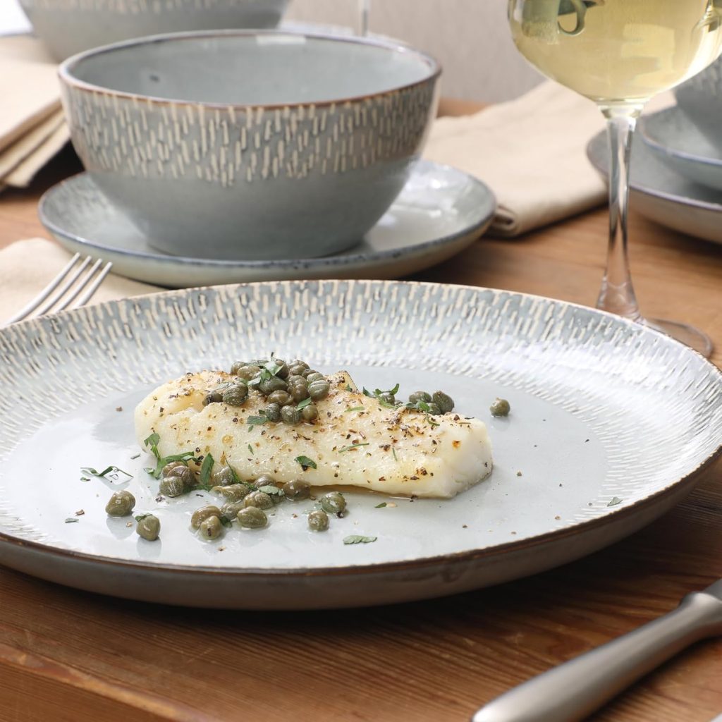 Gibson Elite Jasper 16 Piece Plates and Bowls Reactive Glaze Dishes Stoneware Ceramic Dinnerware Set – Service for 4 – Grey