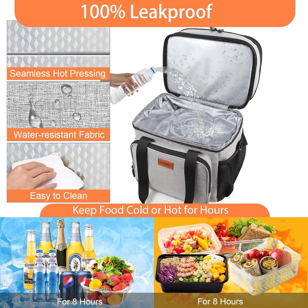 GLENKEY Expandable Lunch Box Insulated Leakproof Cooler Bag Work Outdoor