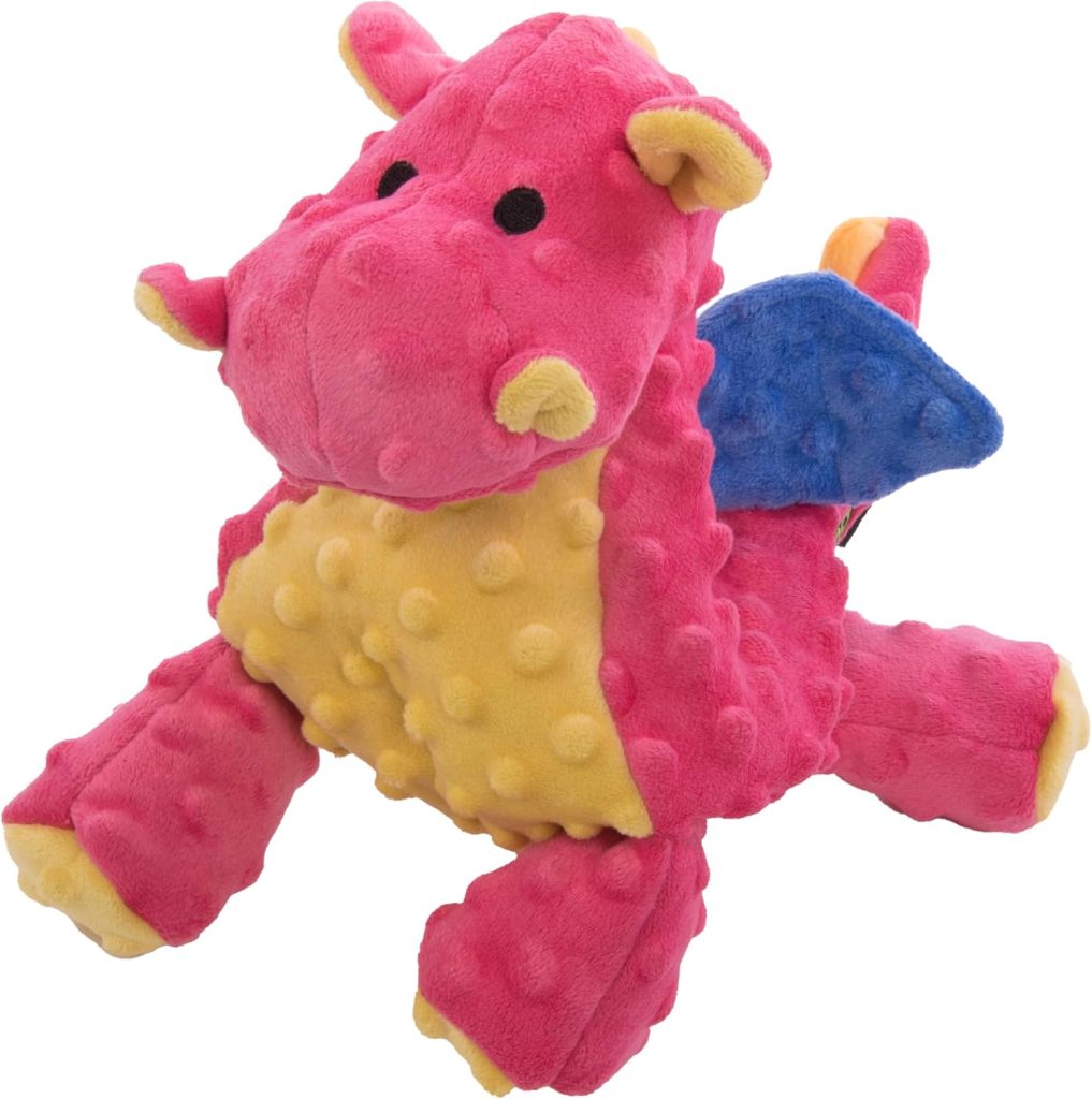 goDog Bubble Plush Dragons Squeaky Dog Toy, Chew Guard Technology – Coral, Large