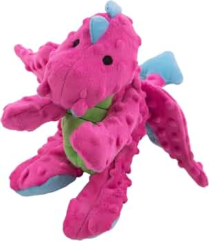 goDog Dragons Squeaky Plush Dog Toy with Chew Guard Technology, Durable Fabric & Squeaker for Active Play, Pink, Large