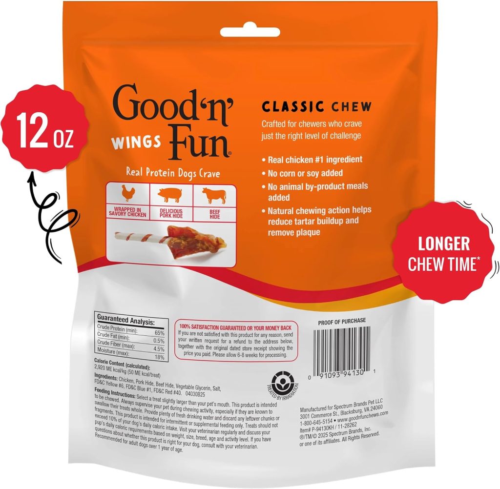 Good ‘n’ Fun Wings Long-Lasting Dog Treat Made With Real Protein, 12 oz