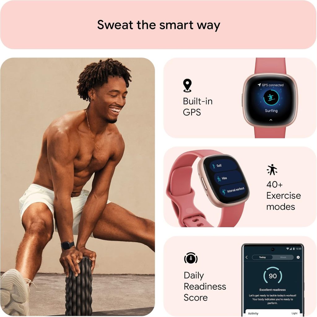 Google Fitbit Versa 4 Fitness Smartwatch – Pink Sand/Copper Rose