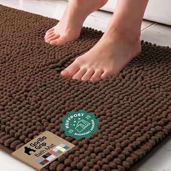 GORILLA GRIP Bath Rug Mat for Bathroom, Absorbent Chenille, 24×17 Brown