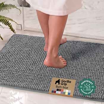 GORILLA GRIP Bath Rug Mat for Bathroom, Absorbent Chenille, 30×20 Gray