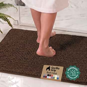 GORILLA GRIP Bath Rug Mat for Bathroom, Absorbent Chenille, 30×20 Brown