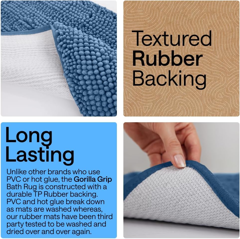 GORILLA GRIP Bath Rug Mat for Bathroom, Absorbent Chenille, 30×20 Blue