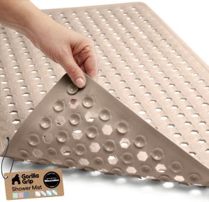 GORILLA GRIP Bath Tub Shower Mat, Bathtub Floor Liner, 35×16 Beige
