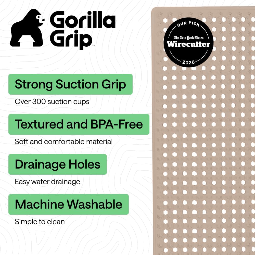GORILLA GRIP Bath Tub Shower Mat, Bathtub Floor Liner, 35×16 Beige