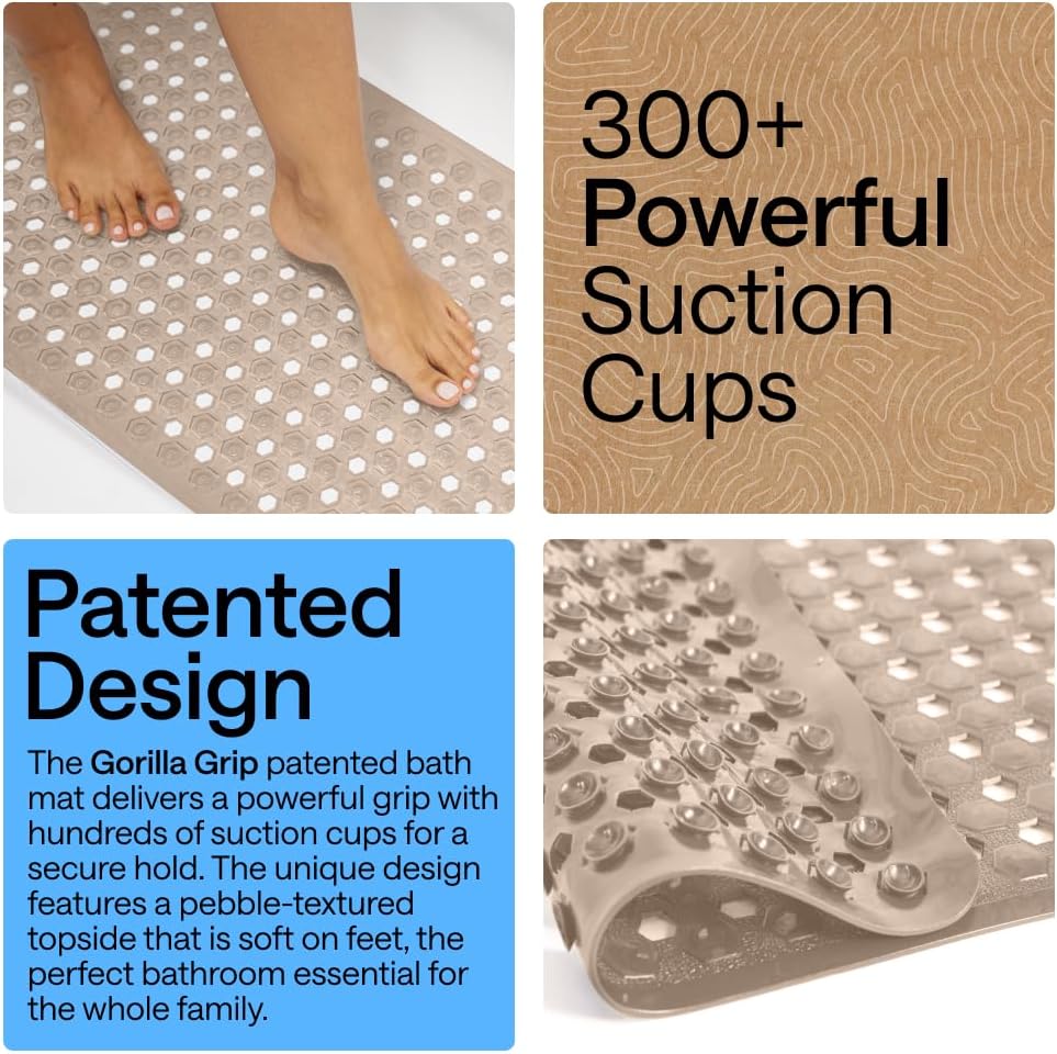 GORILLA GRIP Bath Tub Shower Mat, Bathtub Floor Liner, 35×16 Beige