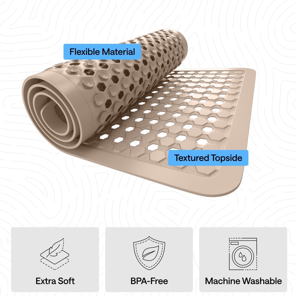 GORILLA GRIP Bath Tub Shower Mat, Bathtub Floor Liner, 35×16 Beige