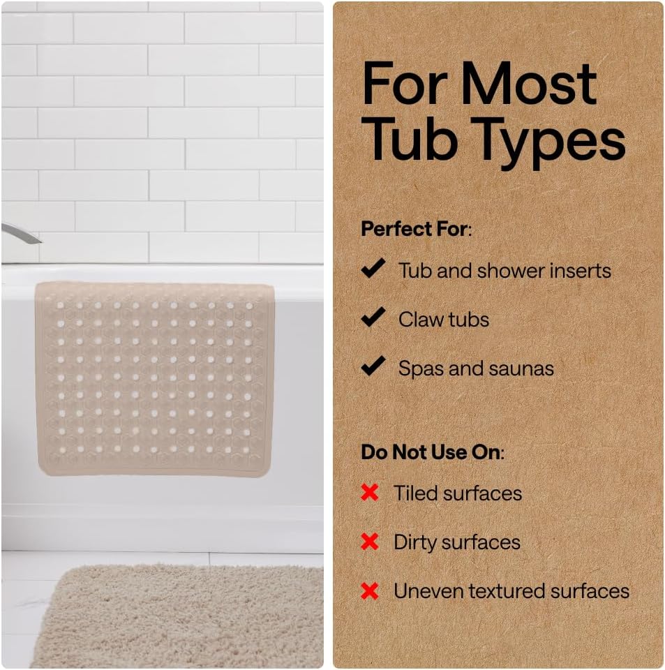 GORILLA GRIP Bath Tub Shower Mat, Bathtub Floor Liner, 35×16 Beige