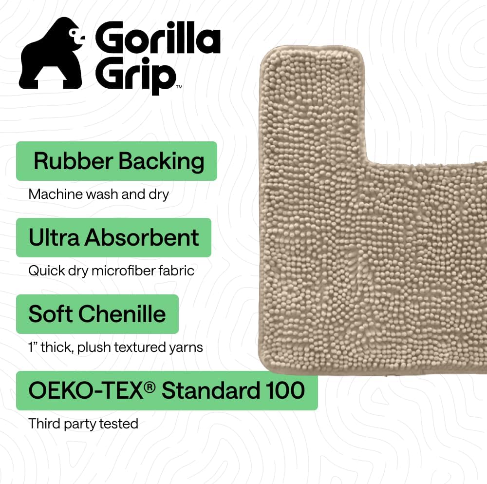 GORILLA GRIP Bathroom Area Rug Sets 2 Piece, Soft Chenille, 30×20 Beige