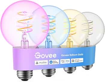 Govee Edison Bulbs, G25 Smart Vintage Light Bulbs, RGBWW, E26 Base 4 Pack