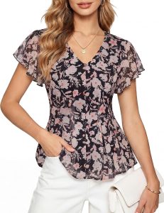 GRACE KARIN Boho Mesh Blouse – Black Pink Floral