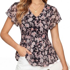 GRACE KARIN Boho Mesh Blouse – GRACE KARIN Boho Mesh Blouse - Black Pink Floral (Women's Tops)