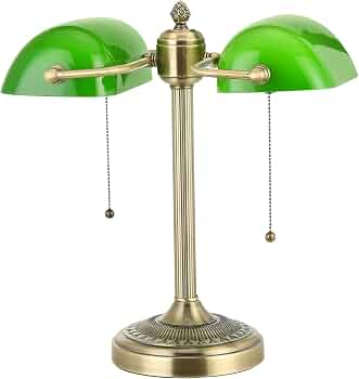 Green Double Head Glass Bankers Desk Lamp,Plug in
