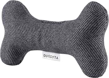 Grey Plush Dog Bone Toy – No Squeaker, Lightweight, Durable & Soft Chew Toy Made from Cotton Fabric – Gentle on Puppy Teeth & Gums – Ideal for Small to Medium Dogs Indoor or Outdoor