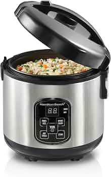 Hamilton Beach Digital Programmable Rice Cooker & Food Steamer, 8 Cups Cooked (4 Uncooked), With Steam & Rinse Basket, Stainless Steel (37518)