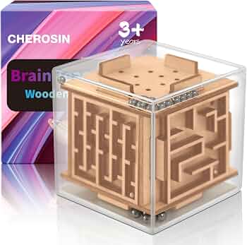 Handheld Fidget Game for Kids and Adults – 6-Sided Wooden Puzzle Cube Fidget Toy for Anxiety Relief – Fun Maze Toys for Travel – 3D Brain Teaser Cube for Christmas Stocking Stuffers