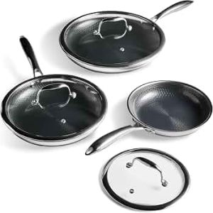 HexClad 6pc Hybrid Nonstick Frying Pans Set with Lids, 8, 10 & 12″ Pans
