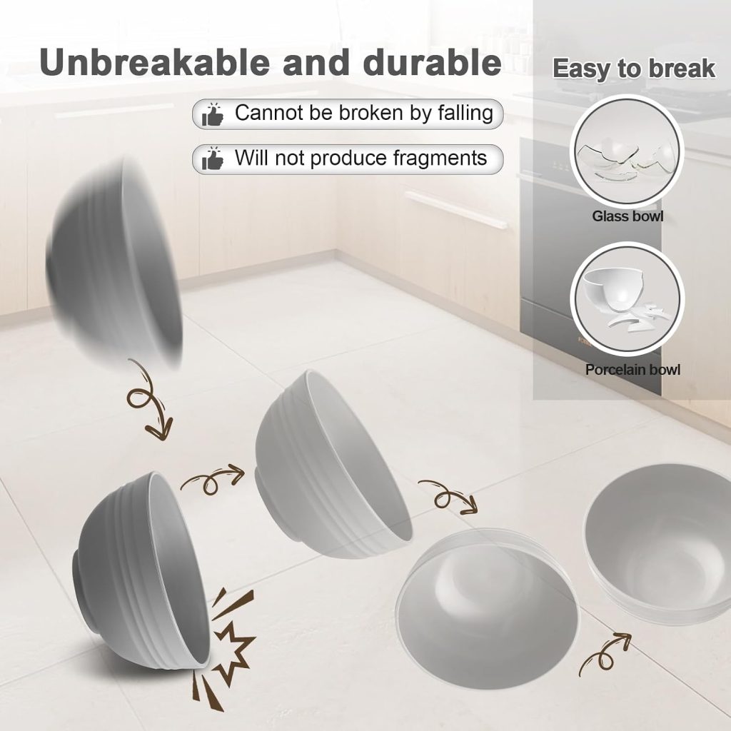 HEYCOME 12 Pcs Unbreakable Cereal Bowls Set, 26 Oz Wheat Straw Bowls Set, Microwave & Dishwasher Safe Bowls for Kitchen, Reusable Plastic Bowls for Soup, Salad and Snack, BPA Free, Multicolor
