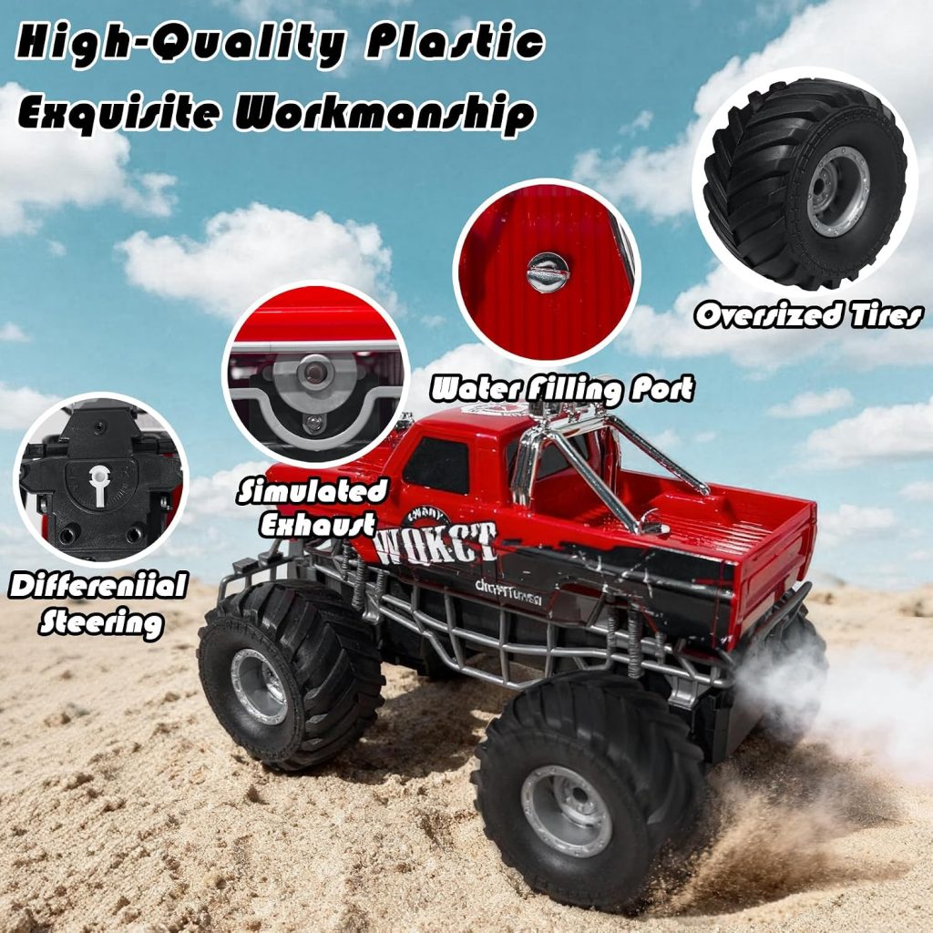 Highspeed Entry Level red rc Monster Truck with Light Spray 2.4GHz Upright 360 Rotate 4WD Monster Trucks rc Cars, 20+ KM/H Monster Trucks 70min (Max) Runtime,Halloween 8-12
