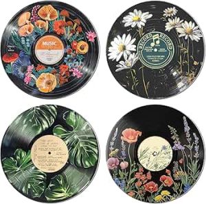 HK Studio Hippie Decor, Posters for Room Aesthetic – Botanical Wall Art, Record Decor, 4pcs 12″
