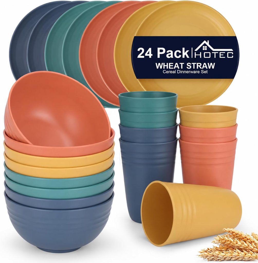 HOTEC 24-Pack kitchen Plastic Dinnerware Dish, plates &Bowls set