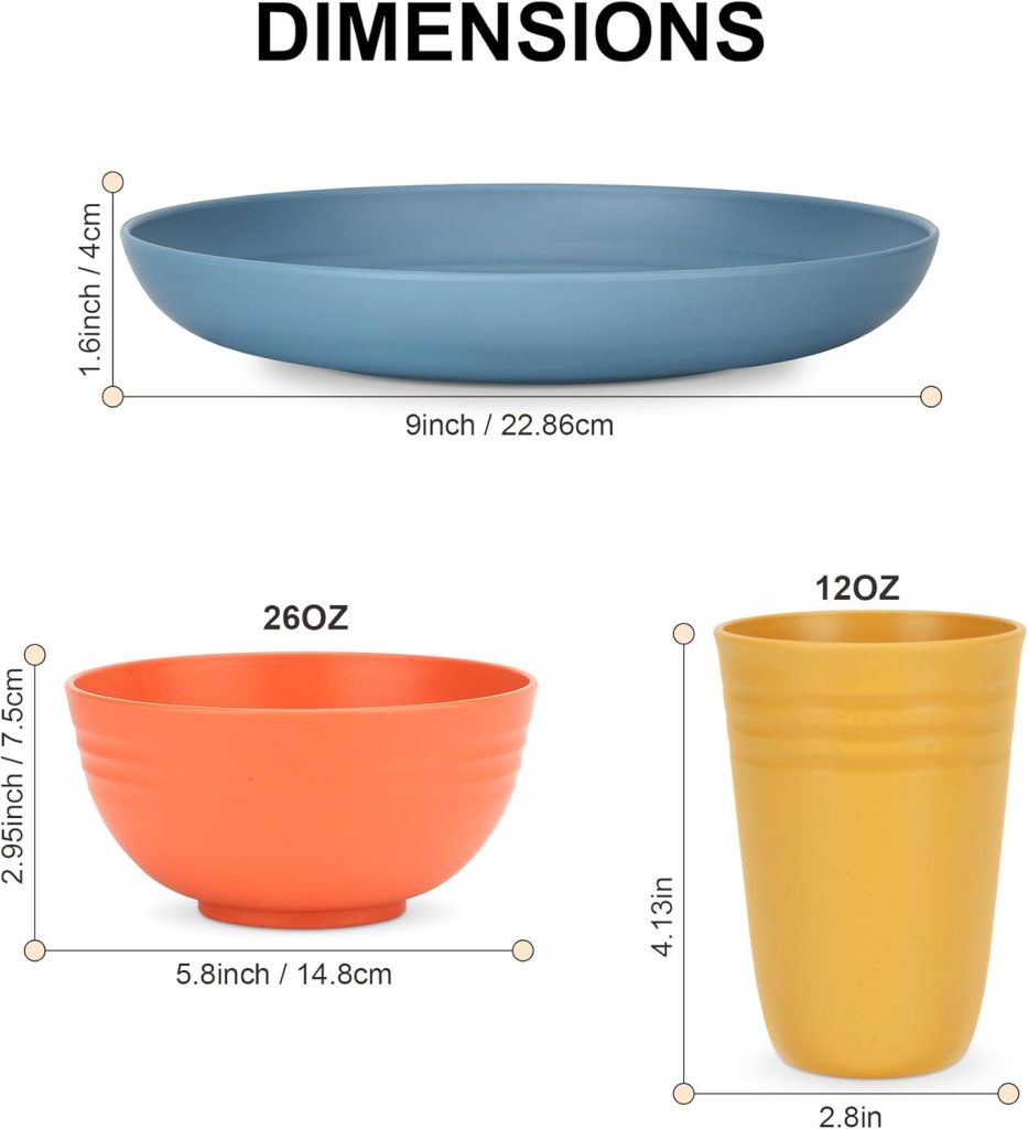 HOTEC 24-Pack kitchen Plastic Dinnerware Dish, plates &Bowls set