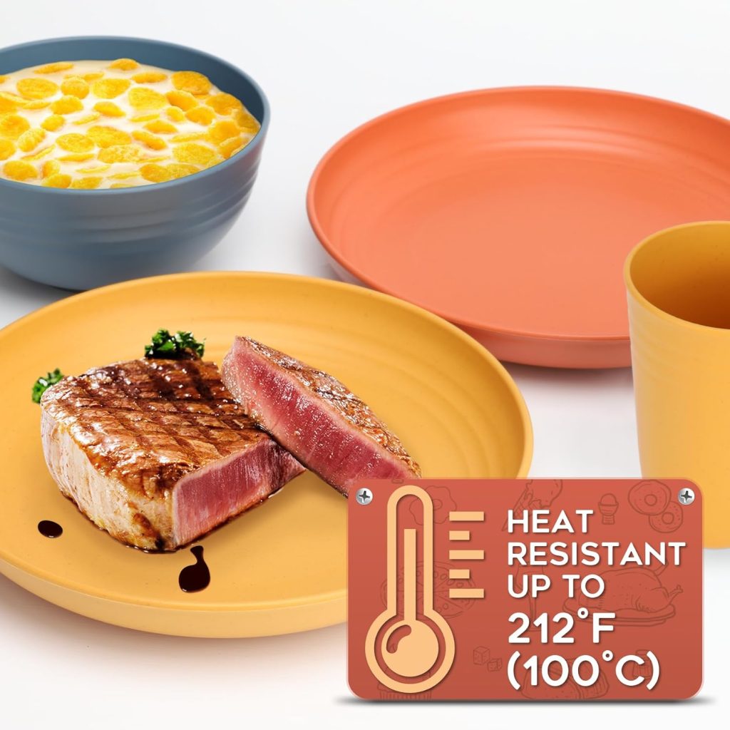 HOTEC 24-Pack kitchen Plastic Dinnerware Dish, plates &Bowls set