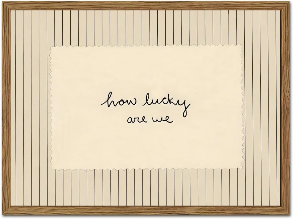 How Lucky Are We Wall Art Trendy Preppy Inspirational Quote Sign Wall Decor Picture Vintage Striped Poster Canvas Painting Print for Living Room Bedroom 12×16 inch Wood Framed