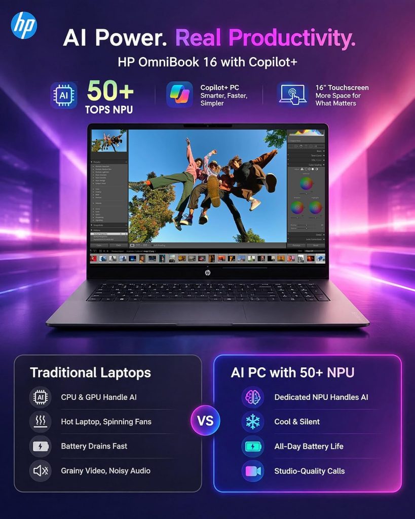 HP OmniBook Touchscreen Laptop, 16GB DDR5 RAM 1TB SSD, AMD Ryzen AI 7 445