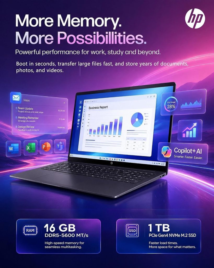 HP OmniBook Touchscreen Laptop, 16GB DDR5 RAM 1TB SSD, AMD Ryzen AI 7 445