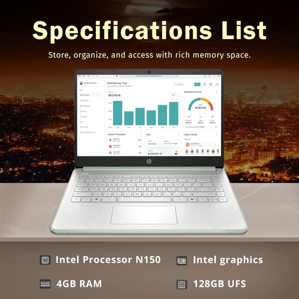 HP Stream 14″ HD Laptop, Intel Processor N150, 4GB RAM, 128GB UFS, Intel Graphics, Copilot, Fast Charge, Wi-Fi 6, Windows 11 S, Green (Renewed)