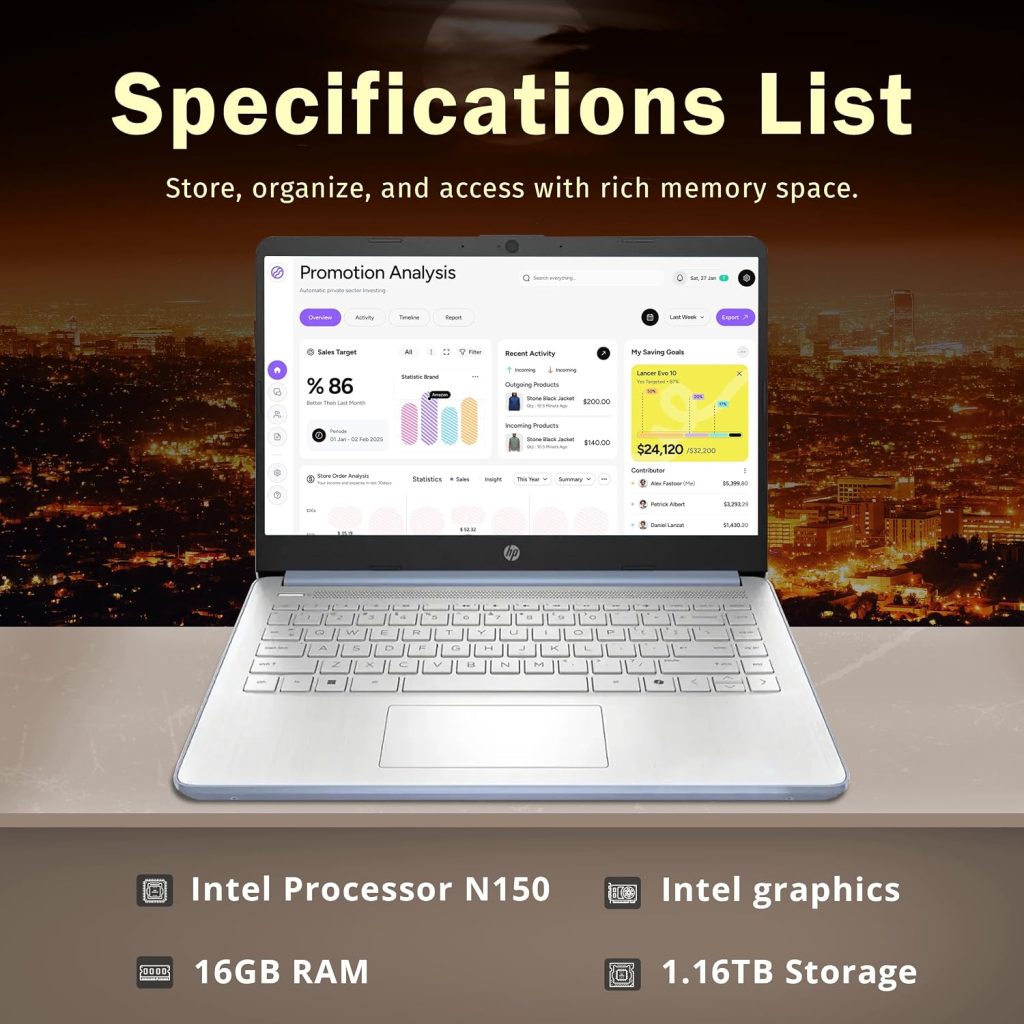 HP Stream 14″ HD Student & Business Laptop, Intel Processor N150, 16GB RAM, 1.16TB Storage (128GB UFS+1TB Docking Station Set), Intel Graphics, 1 Year Office 365, Copilot, Wi-Fi 6, Win 11 S, Blue