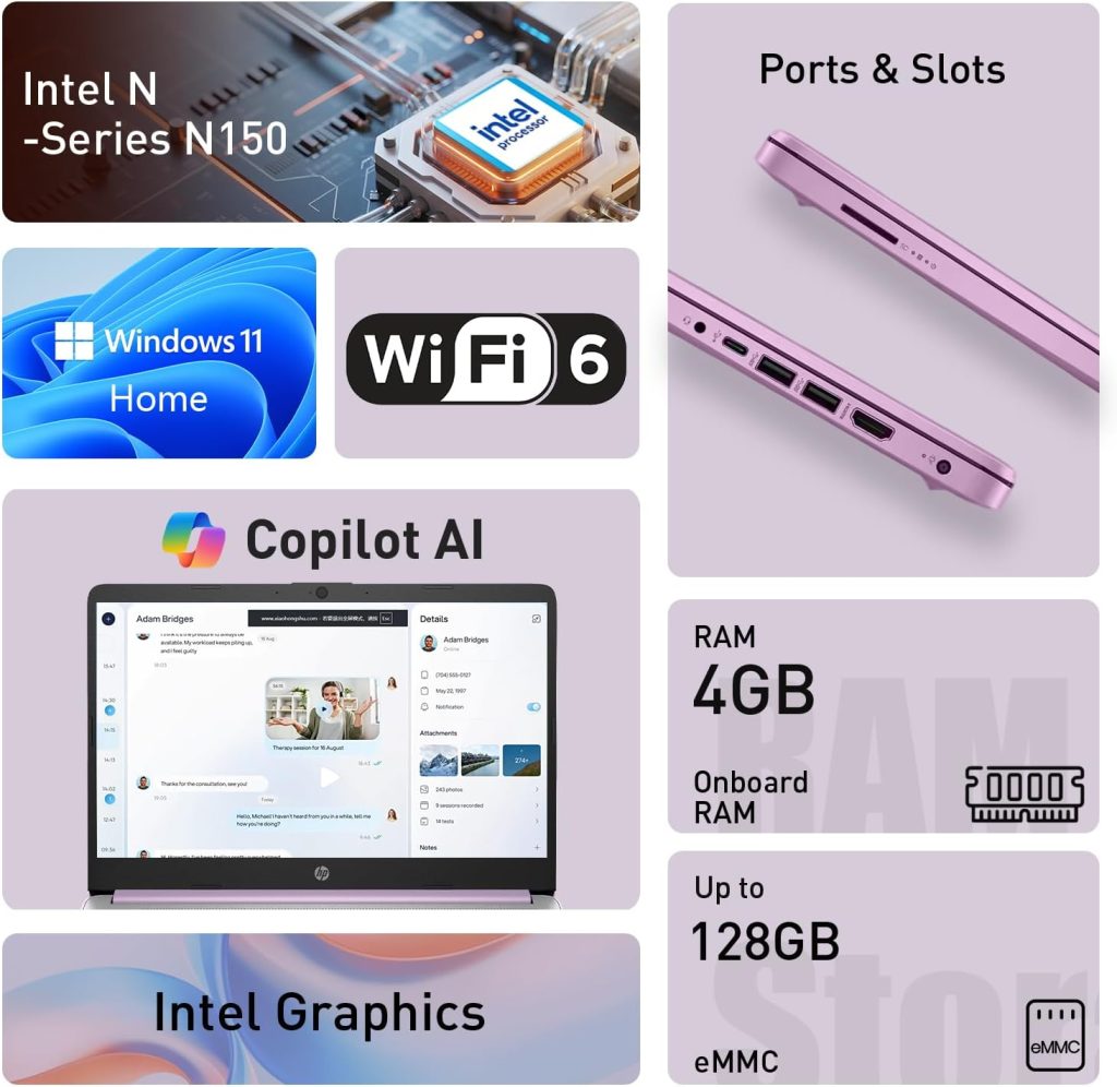 HP Ultrabook 14 Laptop Computer Business Study & Home 2026, MS Office for The Web + Windows 11 Home, Quad-Core Intel CPU, 128GB SSD, WiFi 6, Black