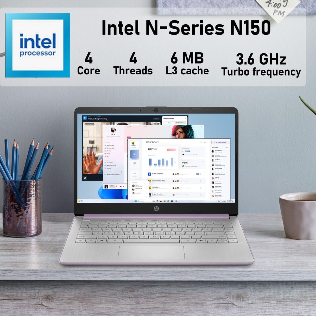 HP Ultrabook 14 Laptop Computer Business Study & Home 2026, MS Office for The Web + Windows 11 Home, Quad-Core Intel CPU, 128GB SSD, WiFi 6, Black