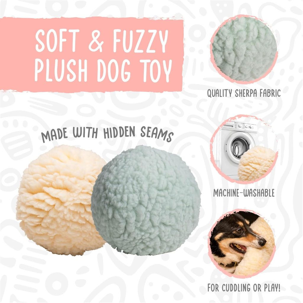 HuggleHounds Plush Ball Dog Toy – Dog Fuzzy Ball Toy, Durable Stuffed Soft Plush for Small and Large Breeds – 4″ HuggleFleece, Small