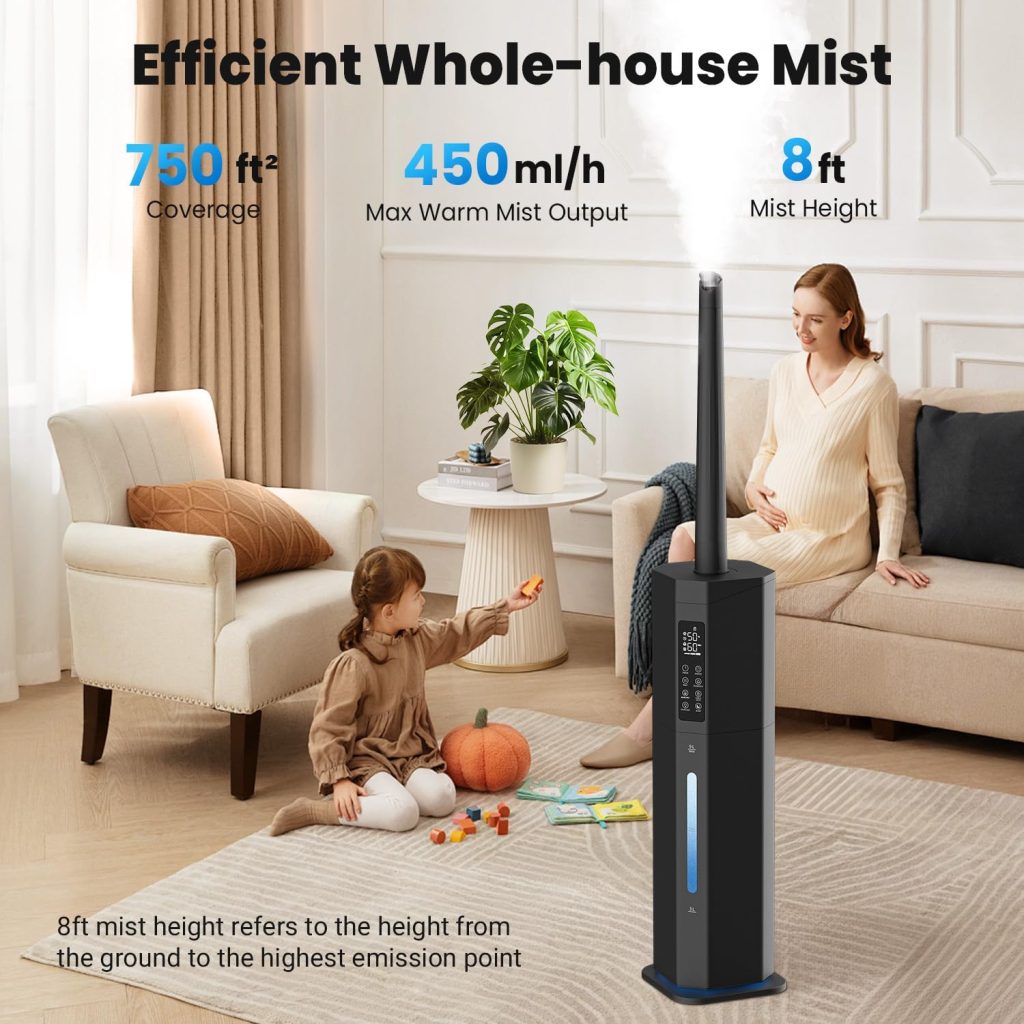 Humidifier for Large Room, 2.38Gal Cool & Warm Mist,Top Fill, 60H