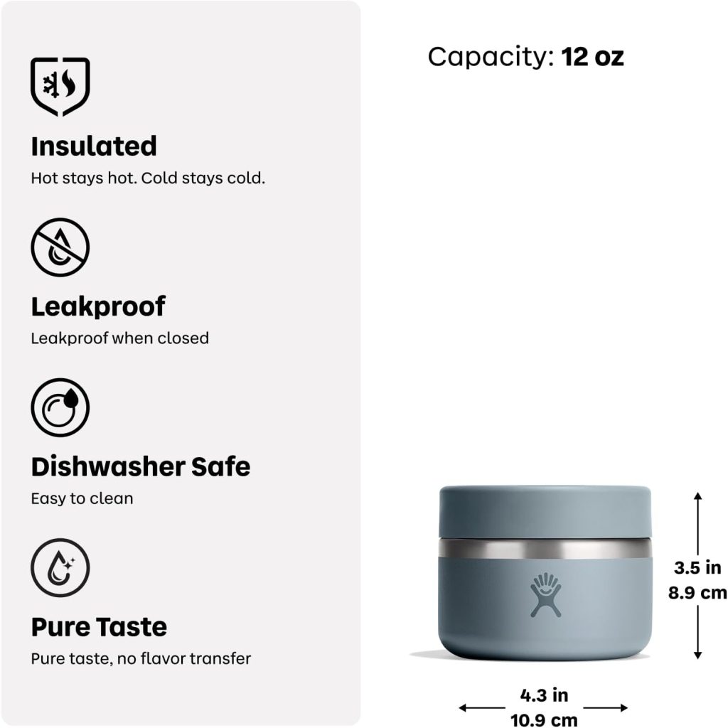 Hydro Flask Food Jar – Insulated Stainless Steel, Snack Travel Container for Hot Food, Lunch, & Soup 12 Oz Deep Teal