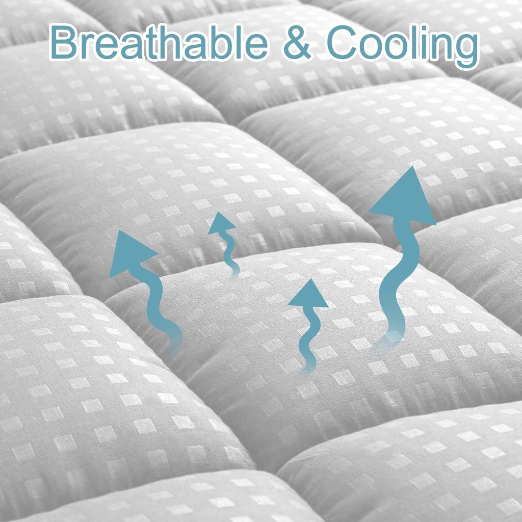 HYLEORY Queen Mattress Pad Quilted Fitted Mattress Protector Cooling Pillow Top Mattress Cover Breathable Fluffy Soft Mattress Topper with 8-21″ Deep Pocket