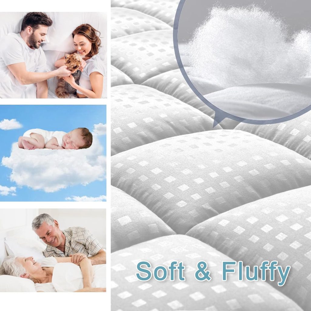 HYLEORY Queen Mattress Pad Quilted Fitted Mattress Protector Cooling Pillow Top Mattress Cover Breathable Fluffy Soft Mattress Topper with 8-21″ Deep Pocket